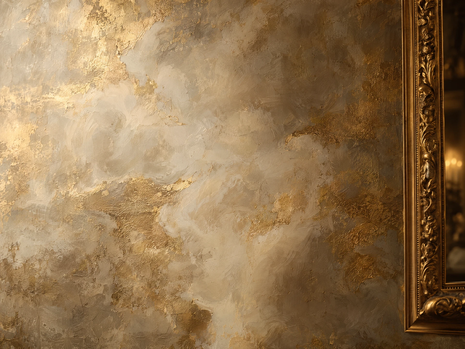 A hand-applied limewash wall finish with soft gold glaze